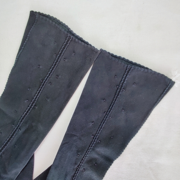 Designer Black Gloves Suede Leather, Detailed Design Stitch New Condition Vintag - Picture 7 of 10